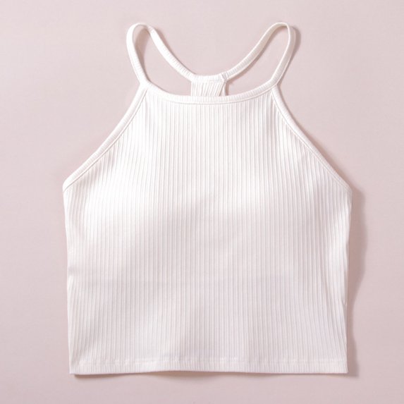 AUNVITO Women's Solid Color Tank Top Sleeveless Round Neck with Built-in Bra Casual and Fashionable
