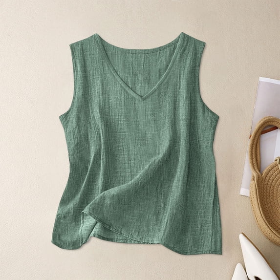 AUNVITO Women's Solid Color V-Neck Tank Top Relaxed Fit Loose Sleeveless Casual and Comfortable Summer Wear