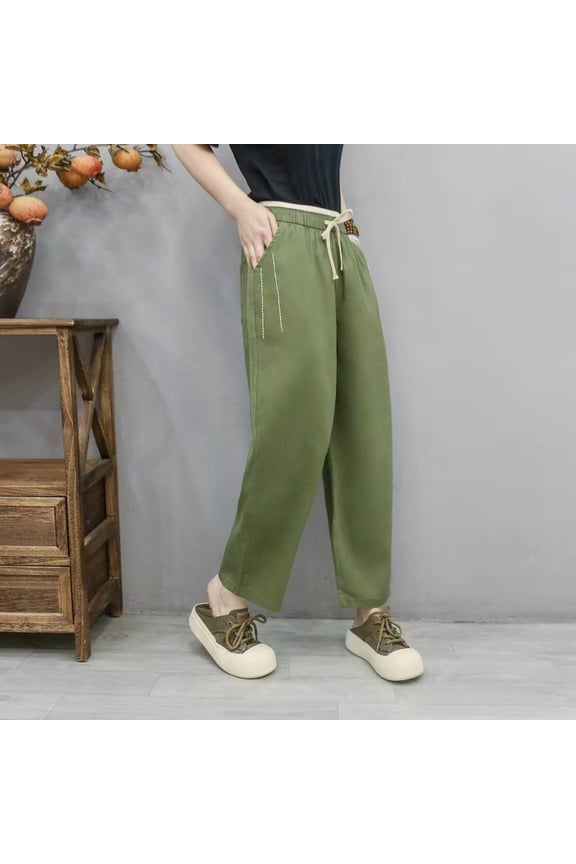 Women's Solid Linen High Waisted Harem Pants Straight Leg Comfortable Casual Versatile Daily Workout