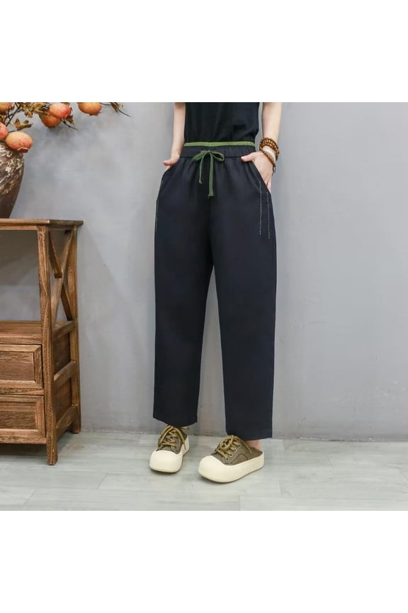 Women's Solid Linen High Waisted Harem Pants Straight Leg Comfortable Casual Versatile Daily Workout