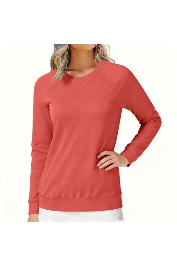 Women's Solid Raglan Sleeve Round Neck Long Sleeve Top Casual and Comfortable Everyday Style