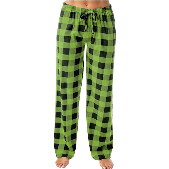 AUNVITO Women's Spring Summer Plaid Print Drawstring Pants Casual and Comfortable Loungewear