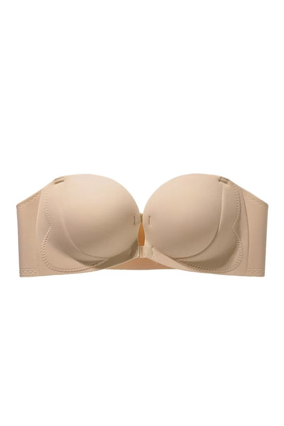 Women's Strapless Push Up Bra Front Closure No Steel Wire Removable Padding Breathable Comfort Fit Seamless U-Shape Back Support