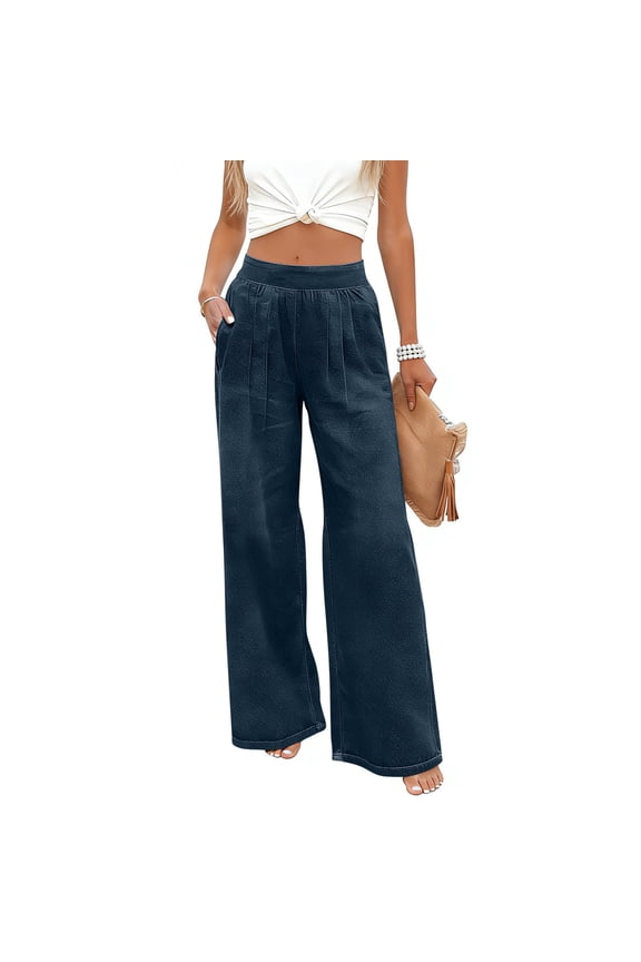 Women's Stretch Denim Wide Leg Pants with Two Pockets Casual Comfortable Fit