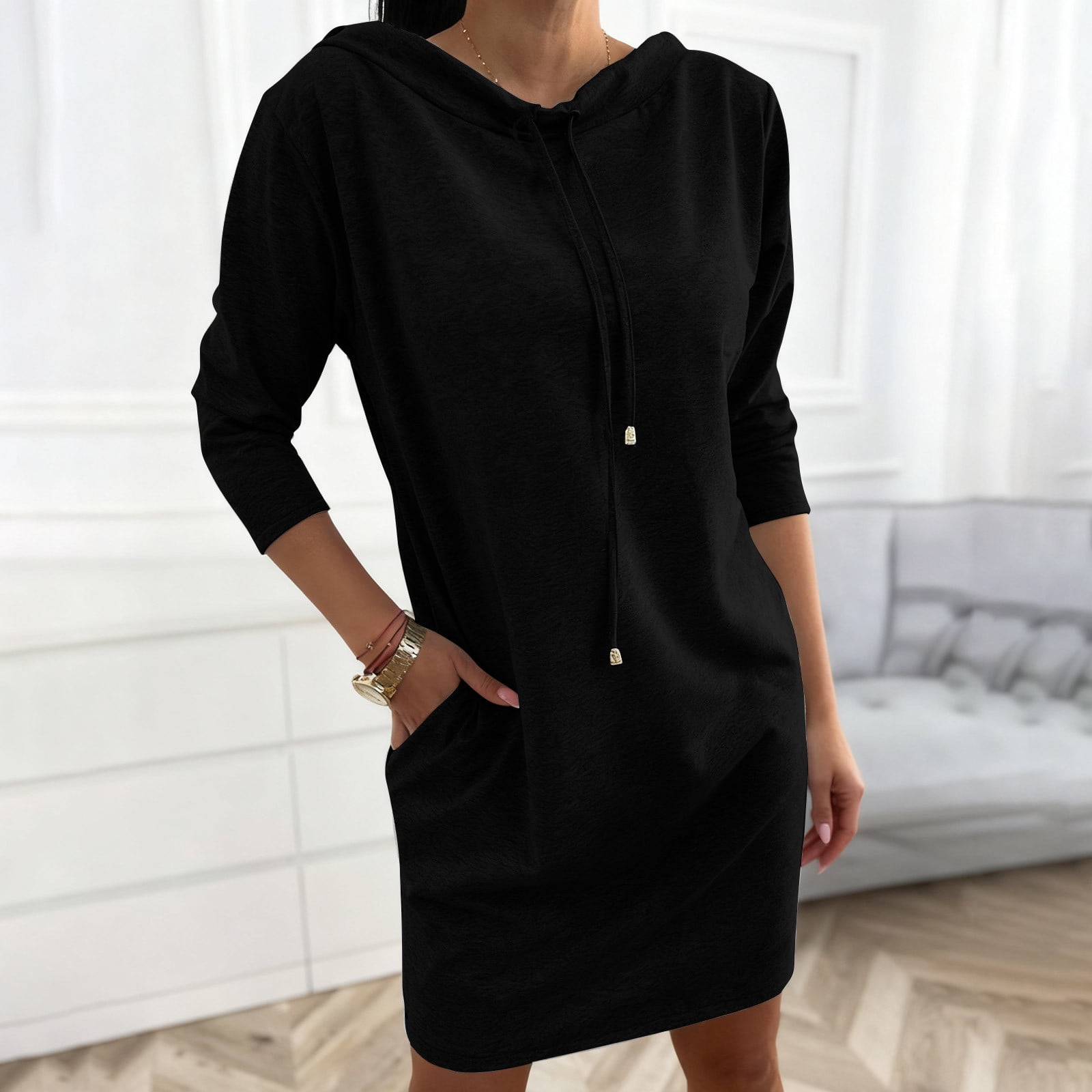 hoodie dress outfit winter Cotton Viscose Hooded Dress, Plus Size Sweatshirt