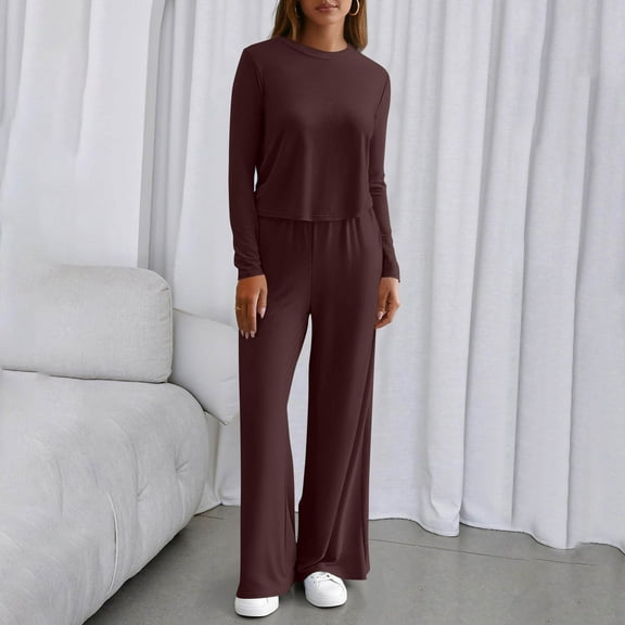 AUNVITO Women's Stretchy Jogger Pants 2-Piece Set with Elastic Waist & Pockets, Milk Silk Brushed Casual Outfit