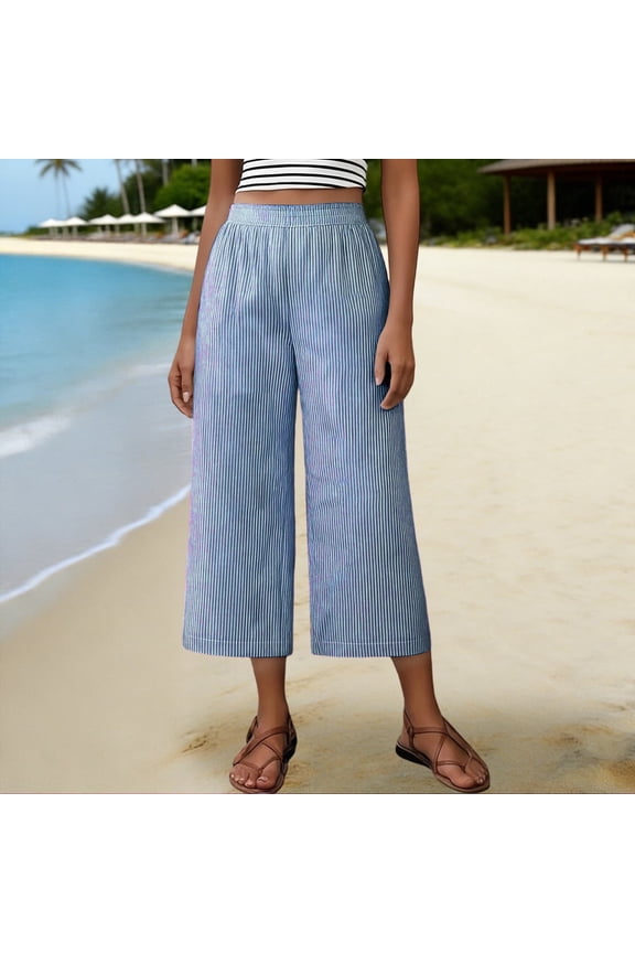 Women's Striped Cropped Pants with Oversized Pockets Casual and Chic