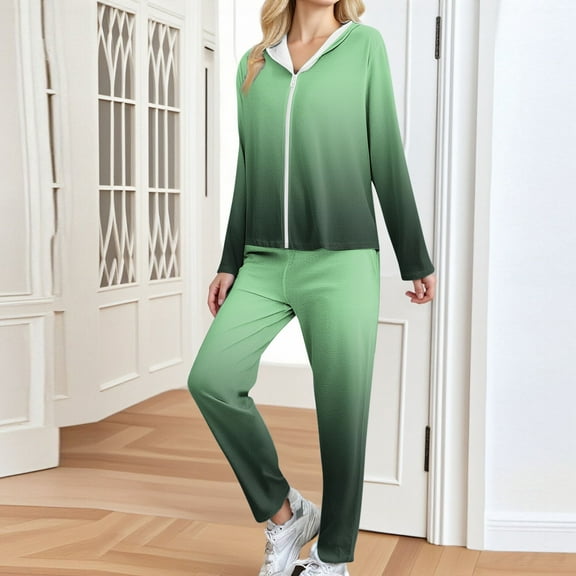 AUNVITO Women's Striped Hooded Tracksuit Set with Pockets, Drawstring Waist & Relaxed Fit 2-Piece Sportswear Outfit