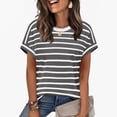 thumbnail image 1 of AUNVITO Women's Striped T-Shirt V-Neck Short Sleeve Relaxed Fit Casual and Trendy Daily Wear, 1 of 7