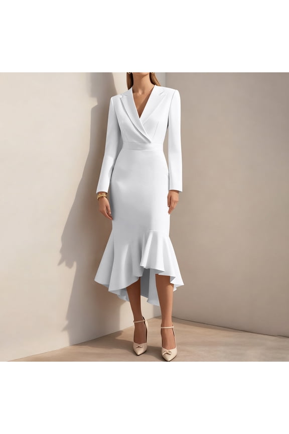 Women's Stylish Bandage Bodycon Dress V-Neck Long Sleeve Mermaid Tail Slim Fit Durable Fabric Party Wedding Winter Spring Casual Fashion