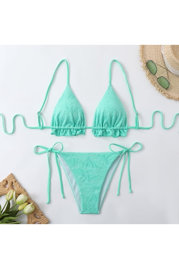 Women's Stylish Bikini Padded Tie-Side Cut-Out Open-Back Solid Color Chic Swimwear