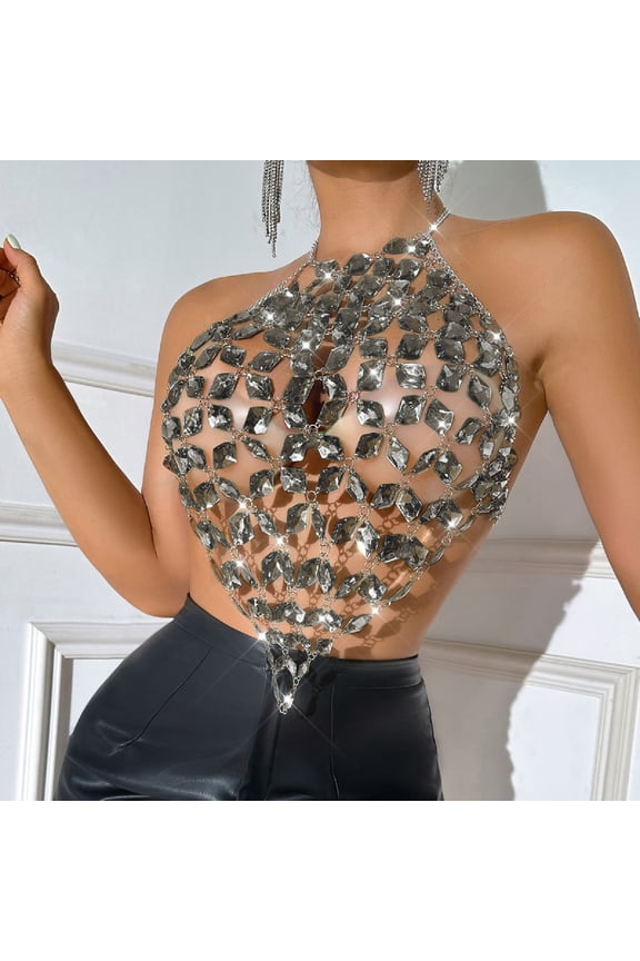 Women's Stylish Halter Neck Top Handcrafted Beaded Detail Casual Fashion Style