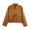 thumbnail image 1 of AUNVITO Women's Suede Casual Jacket with Zipper Pockets Lapel Collar Long Sleeve No Hood Lightweight Nylon Spandex Outerwear, 1 of 3