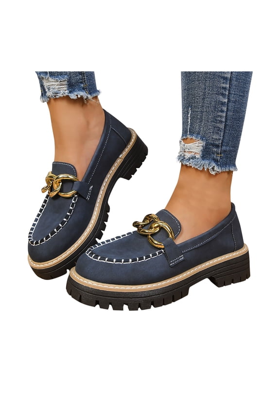 Women's Suede Loafers Chunky Heel Thick Sole Vintage Casual Mid Heel Shoes for Women All-Day Comfort