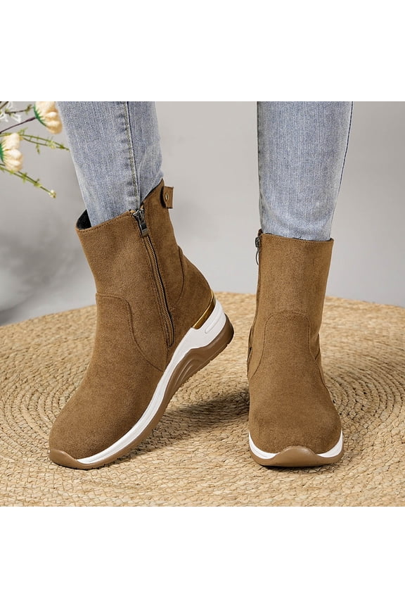 Women's Suede Wedge Heel Ankle Boots Comfortable Height Increase Side Zipper Warm Slim Fit Boots For Fall Winter Black Gray Beige Brown