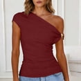 thumbnail image 1 of AUNVITO Women's Summer Off-Shoulder Asymmetric Metal Button T-shirt Sexy Y2K Casual Style, 1 of 9