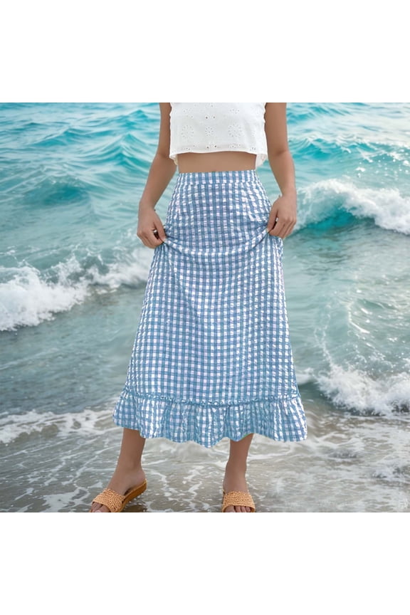 Women's Summer Skirt Plaid Pattern Elastic Waist Casual Comfortable Flowy A-Line Design Perfect for Daily Wear