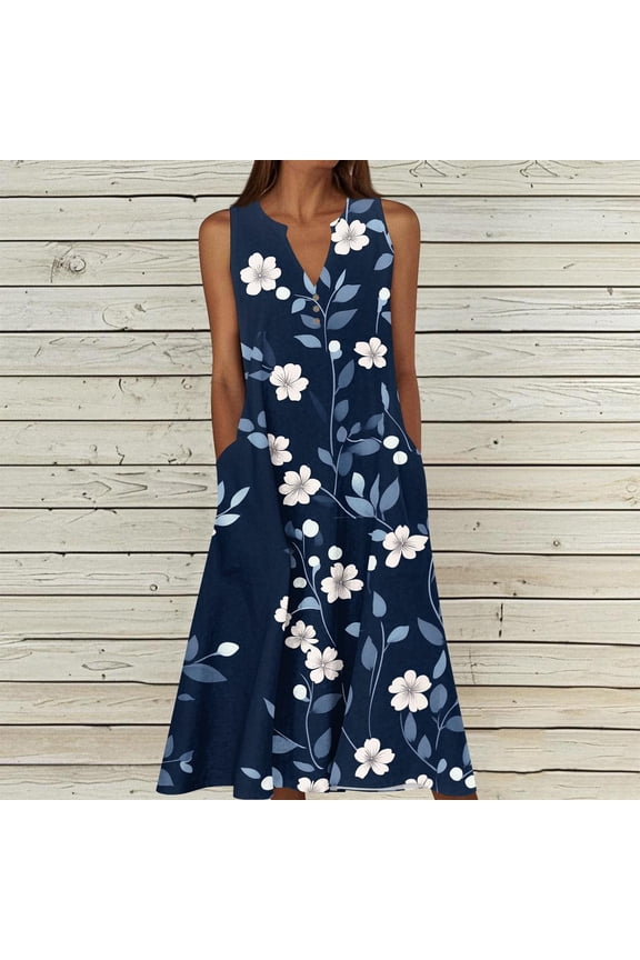 Women's Summer Sleeveless V-Neck Strappy Dress Casual Chic Lightweight and Comfortable