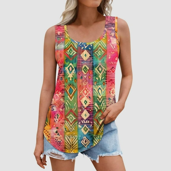 AUNVITO Women's Summer Tank Top Round Neck Casual Fit Casual and Comfortable Loose Large Size