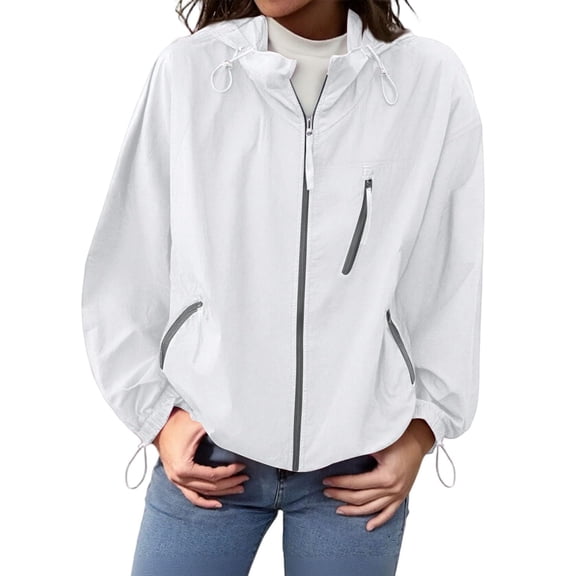 AUNVITO Women's Sun Protection Hooded Jacket Full Zip Front Color Block Long Sleeve Casual Outdoor Wear