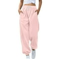 thumbnail image 1 of AUNVITO Women's Tapered Loose Pants High Waist Cuffed Hem Fleece-Lined Sweatpants Casual Sporty Trousers for Lounge, 1 of 6
