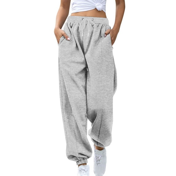 AUNVITO Women's Tapered Loose Pants High Waist Cuffed Hem Fleece-Lined Sweatpants Casual Sporty Trousers for Lounge