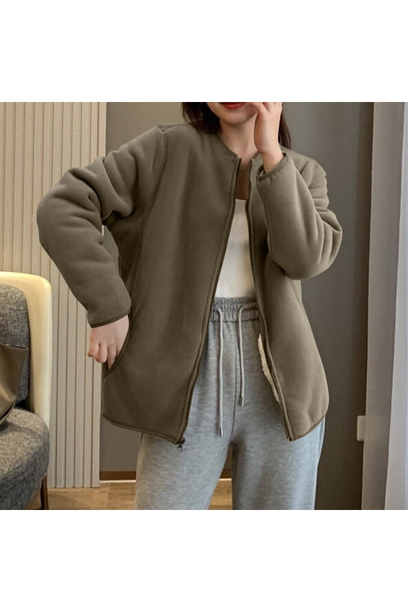 Women's Thermal Fleece Jacket Stand Collar Full-Zip Lightweight Loose Fit Cozy Winter Outerwear Casual Windbreaker