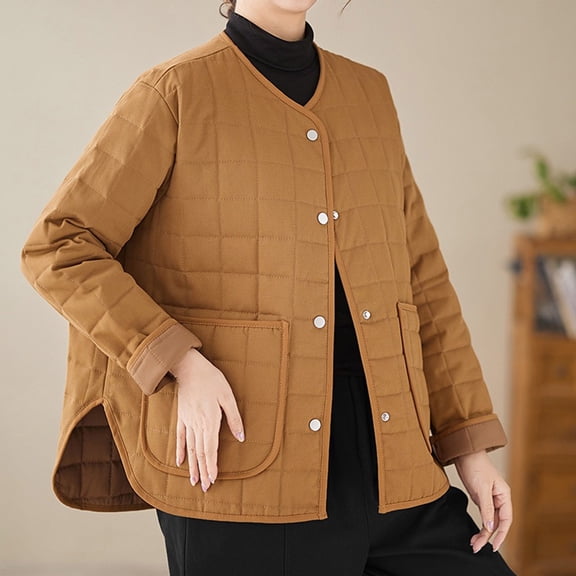 AUNVITO Women's Thicken Winter Coat with Oversized Pockets Warm Polyester Cotton Jacket