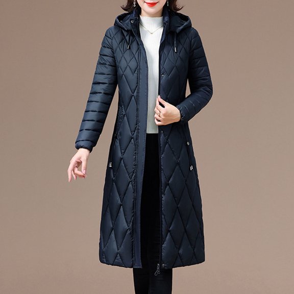 AUNVITO Women's Thickened Hooded Down Jacket with Drawstring & Zippered Pockets, Loose Fit Mid-Length Burgundy Winter Coat Casual Fashion Outerwear