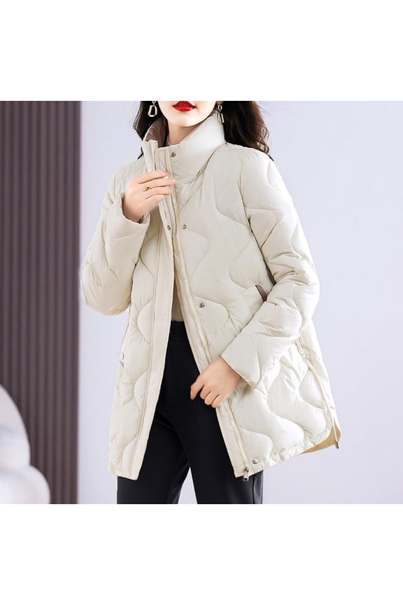 Women's Thickened Quilted Coat Longline Loose Fit Stand Collar Slimming Winter Outwear Warm Padded Jacket Versatile Casual