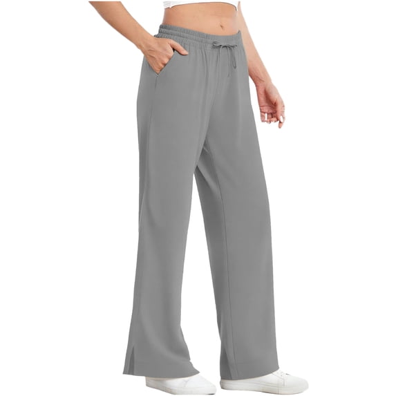 AUNVITO Women's UPF 50+ Sun Protection Pants with Elastic Waist Drawstring Side Pockets Straight Leg and Side Slit for Casual Outdoor Comfort