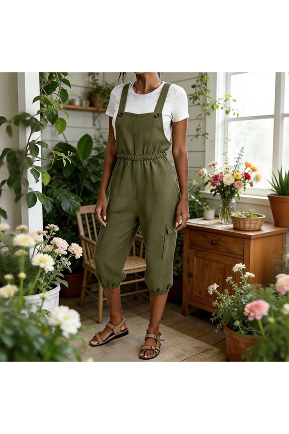 Women's Utility Jumpsuit with Pockets Short Length Casual and Comfortable Style