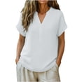 thumbnail image 1 of AUNVITO Women's V Neck Button Down Shirt Relaxed Fit Casual and Breathable Style, 1 of 6