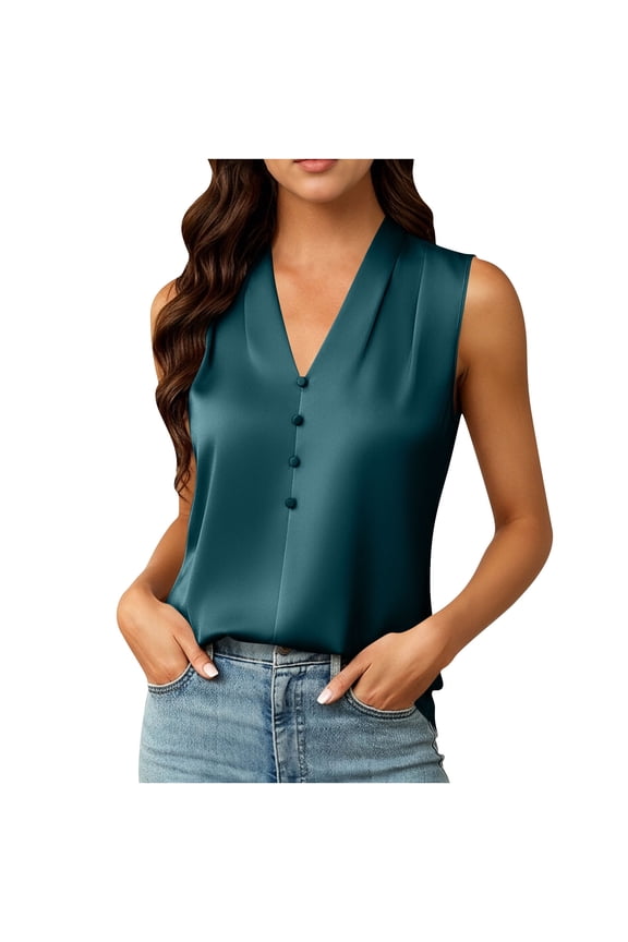 Women's V-Neck Button Front Sleeveless Tank Top Casual and Chic Style