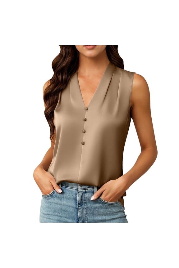 Women's V-Neck Button Front Sleeveless Tank Top Casual and Chic Style