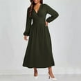thumbnail image 1 of AUNVITO Women's V-Neck Solid Color Lantern Sleeve Dress High Slit Stretchy Casual Daily Wear, 1 of 7