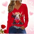 thumbnail image 1 of AUNVITO Women's Valentine's Day T-shirt Long Sleeve V-Neck Pullover with Print Casual and Trendy Loose Fit, 1 of 5