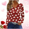 thumbnail image 1 of AUNVITO Women's Valentine's Day T-shirt Long Sleeve V-Neck Pullover with Print Casual and Trendy Loose Fit, 1 of 5
