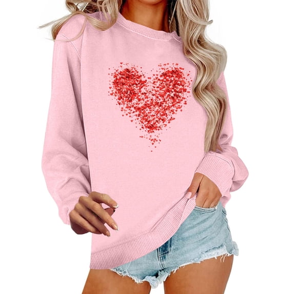 AUNVITO Women's Valentines Day Sweatshirt Round Neck Casual Loose with Print Stylish and Comfortable Holiday Casual Wear