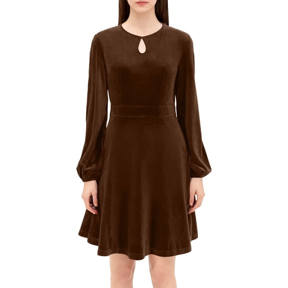AUNVITO Women's Velvet Jumpsuit Round Neck Zip Front Pullover Casual and Elegant One-Piece Dress