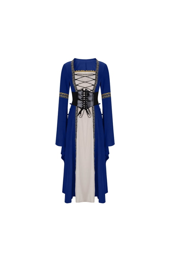 Women's Vintage Gothic Bustier Dress Square Neck Long Sleeves Flared Sleeves Lace-up Lace Trim Long Figure-flattering Dress
