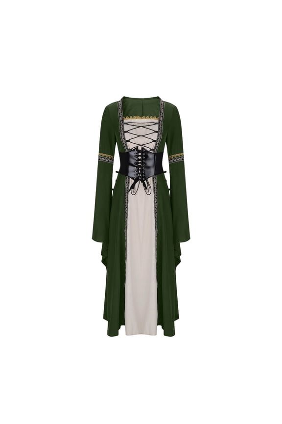 Women's Vintage Gothic Bustier Dress Square Neck Long Sleeves Flared Sleeves Lace-up Lace Trim Long Figure-flattering Dress