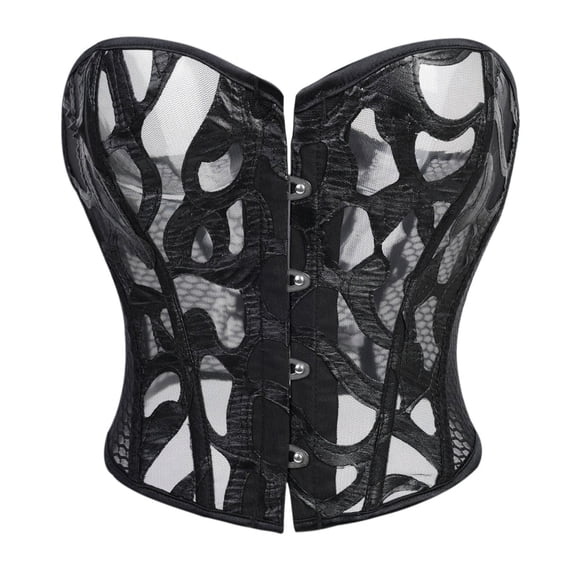 AUNVITO Women's Vintage Mesh Strapless Corset Boned Bustier for Body Shaping Retro-Style Style