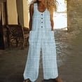 thumbnail image 1 of AUNVITO Women's Vintage Printed Summer Sleeveless Jumpsuit Round-Neck Button Pocket Casual Lightweight Romper, 1 of 7