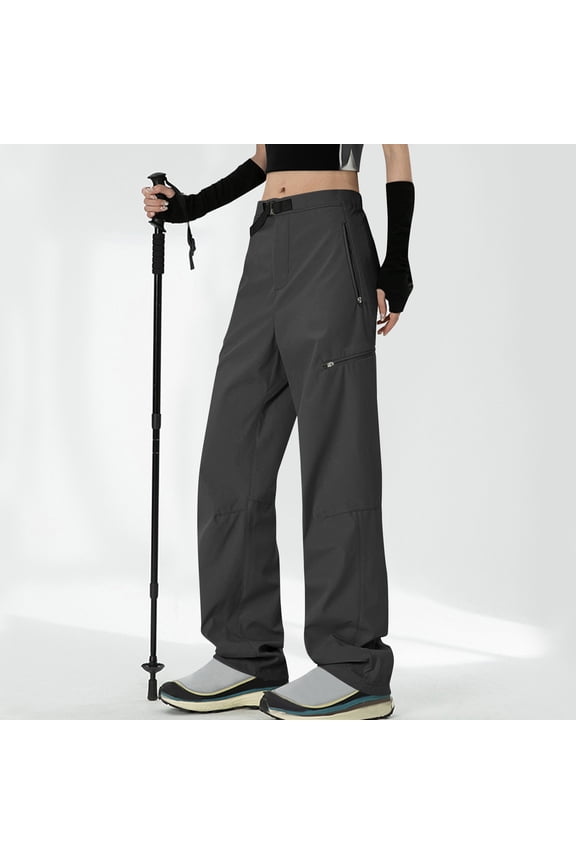 Women's Waterproof Hiking Pants Elastic Waist Drawstring Adjustable Loose Fit Outdoor Workwear Casual Long Pants for Spring & Summer