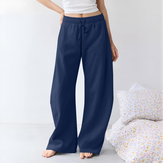AUNVITO Women's Wide Leg Pants Casual Fit with Elastic Waistband Casual and Comfortable