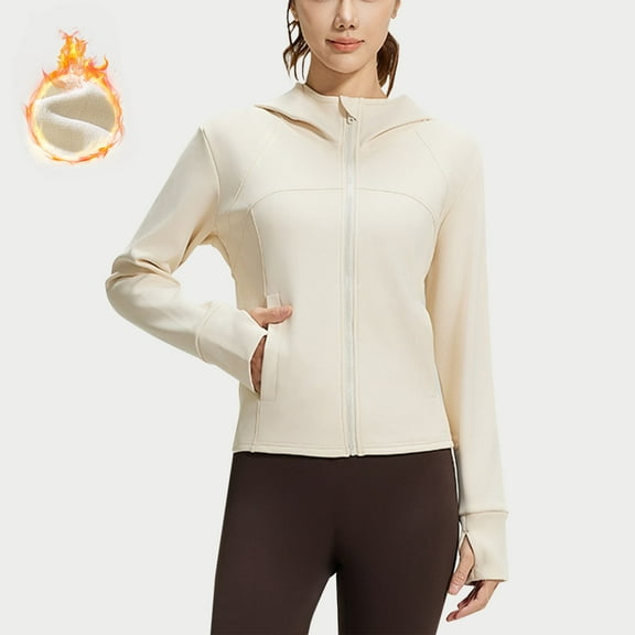 AUNVITO Women's Windbreaker Fleece-Lined Hooded Jacket with Pockets, Loose Fit Casual Long Sleeve Coat for Winter Warmth