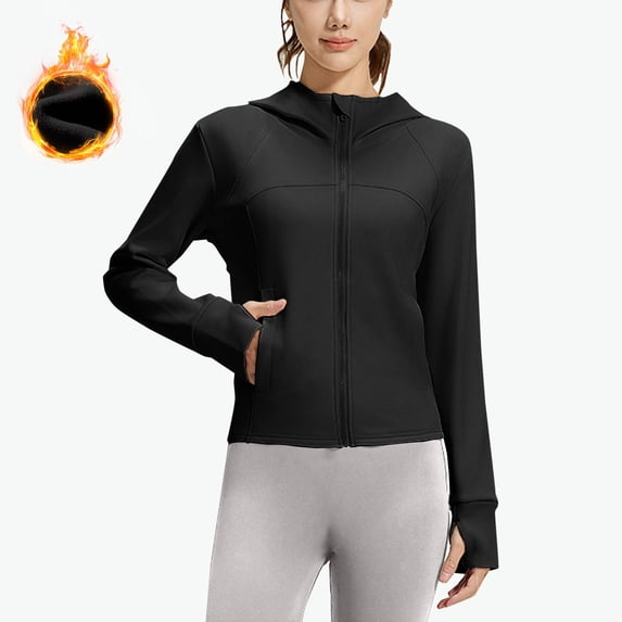 AUNVITO Women's Windbreaker Fleece-Lined Hooded Jacket with Pockets, Loose Fit Casual Long Sleeve Coat for Winter Warmth