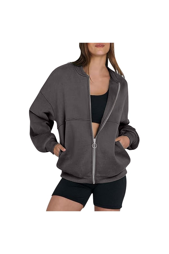 Women's Windbreaker Jacket Dual Pockets Long Sleeve Casual Outerwear No Hood Japanese Sweatshirt Fabric 100% Polyester Lightweight