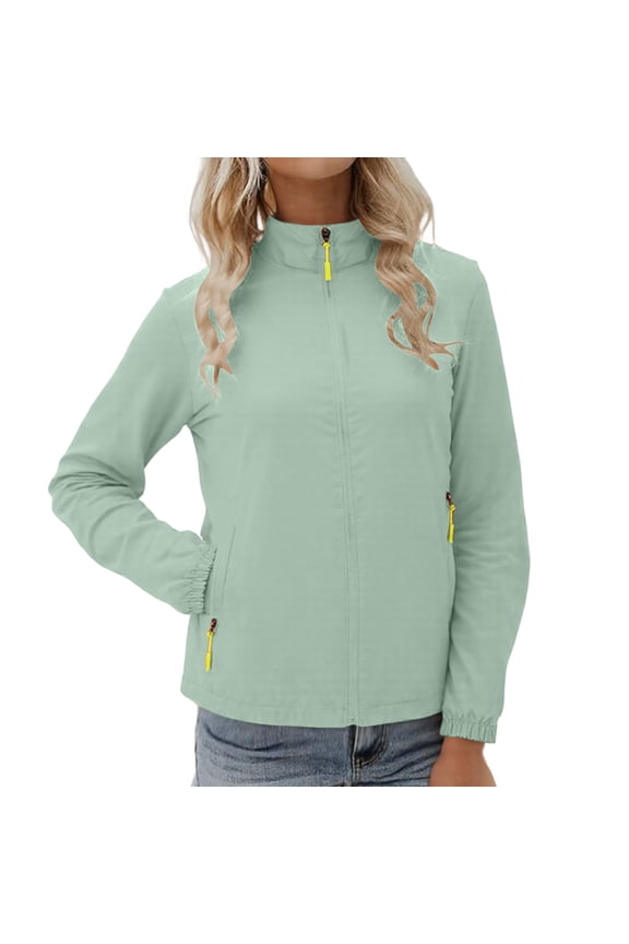 Women's Windbreaker Jacket Long Sleeve Hoodless Lightweight Polyester Outdoor Hiking Coat Casual Loose Fit Water-Resistant Travel Anorak